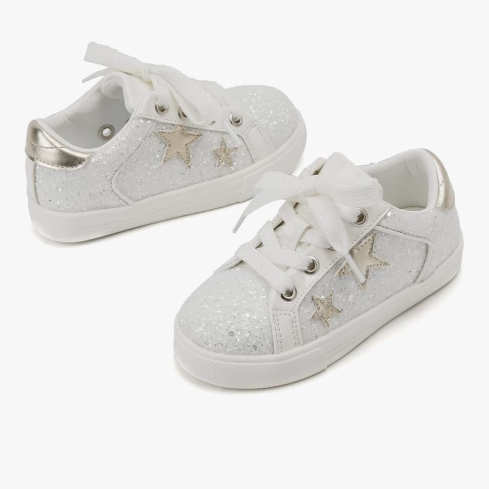 Toddler Glitter White and Gold Star Sneakers